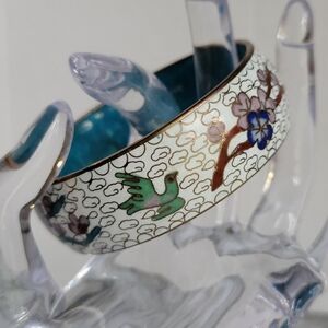 Vintage White Wide Cloisonne Bangle